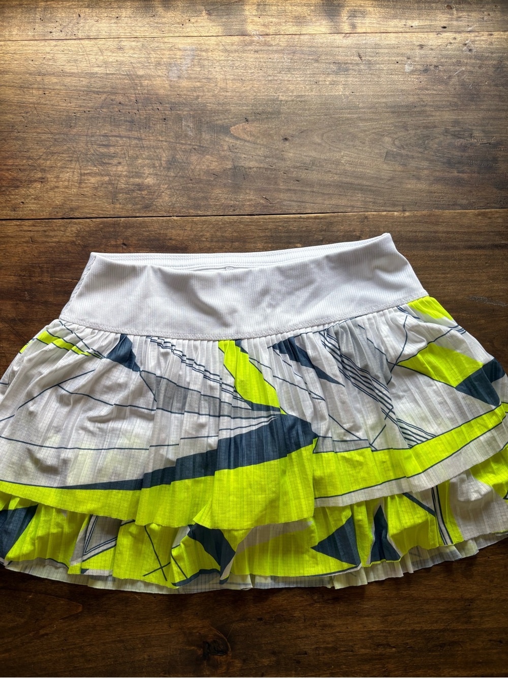 Lucky in Love White and Neon Yellow Pleated Circle Skater Skirt